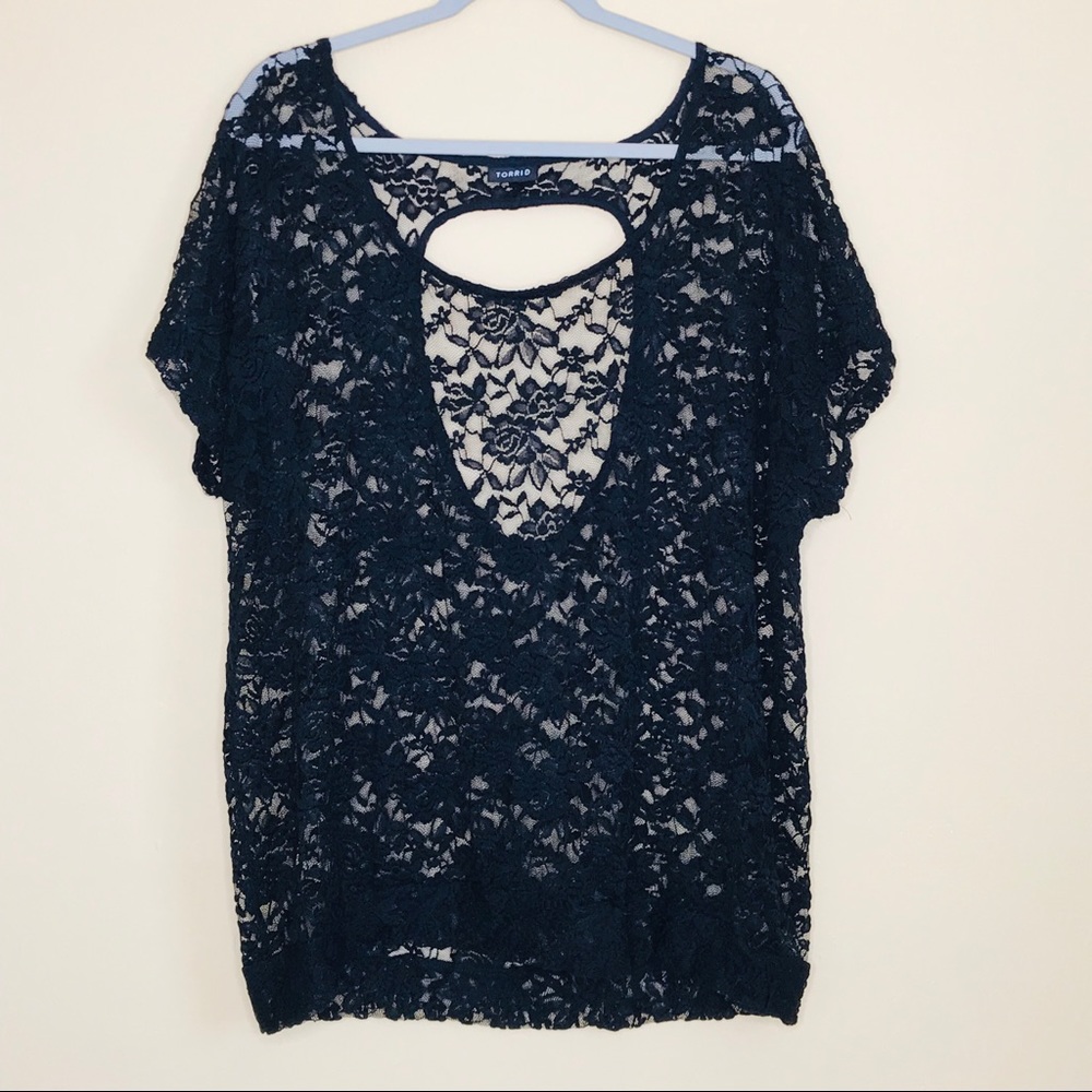 Torrid Size 3 Black Lace Shortsleeved  Sheer Top